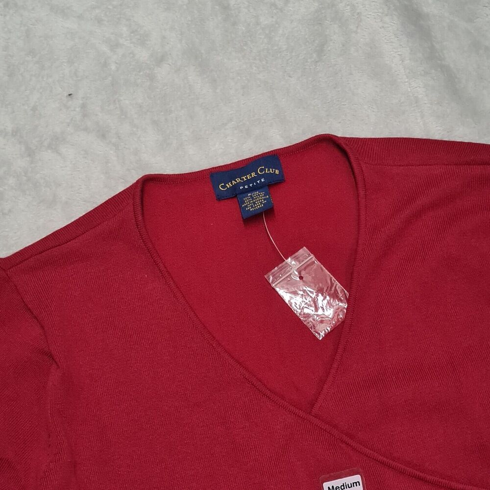 Charter Club Wrap Shirt Top Blouse Red Women's Petite MEDIUM Short Sleeve